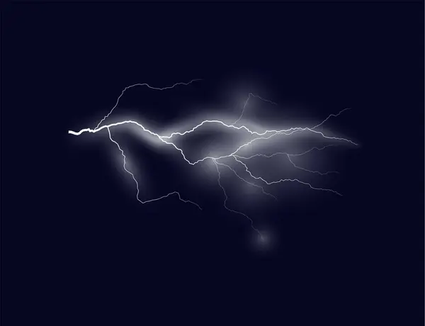 stock vector Vector illustration with thunder and lightning: displays the tension of the energy of nature with the effects of radiance on a stormy dark blue background.