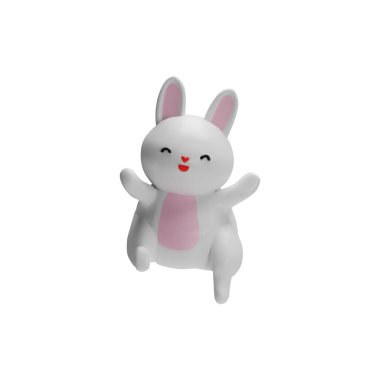 Pençeleri havada ve gözleri sevinçten kapalı zıplayan mutlu beyaz bir tavşanın 3 boyutlu vektör çizimi. Paskalya temalı bir dekorasyon için ideal.