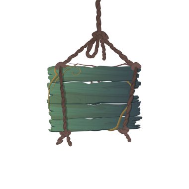 A wooden planks suspended on a rope creates a frame for writing. This illustration shows a part of the fence, emphasizing the vintage and rough texture of the wood. clipart