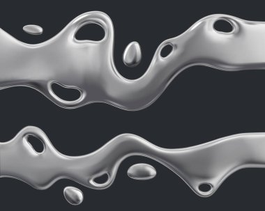 Liquid wavy shapes with a chrome effect. Metal drops. 3d elements. Molten iron. Smooth, glossy, reflective surface. Y2K. Futuristic decorative element. Vector illustration isolated on black background clipart