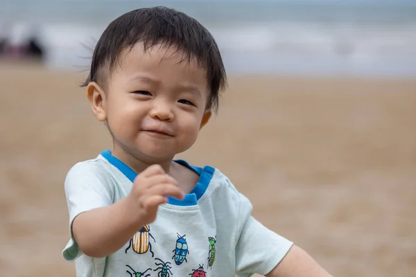 Little Boy Have Good Time Beach — Photo