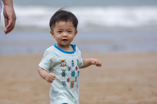 Little Boy Have Good Time Beach — Photo