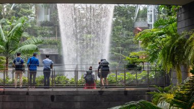 Changi, Singapur-09 Kasım 2022: Tanımlanamayan Gezgin Jewel Changi Havalimanı 'nın mimari harikalarını ve bereketli yeşilliklerini keşfediyor.