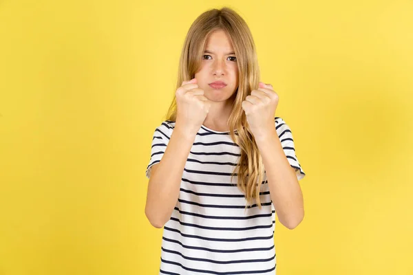 Displeased Annoyed Beautiful Caucasian Teen Girl Wearing Striped Shirt Yellow — Stock Photo, Image