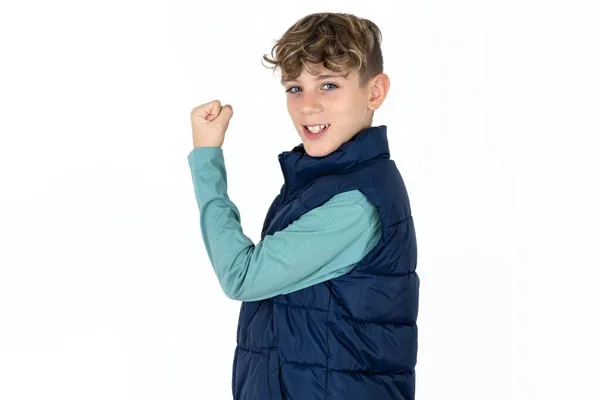 Profiel Zijaanzicht Portret Knappe Blanke Tiener Jongen Blauw Vest Viert — Stockfoto