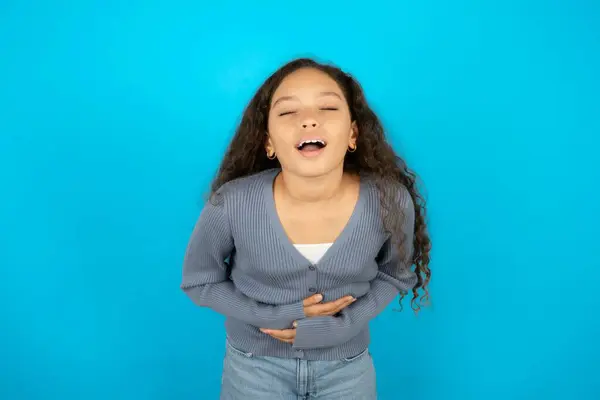 Beautiful Kid Girl Wearing Casual Jacket Blue Background Smiling Laughing — Stock Photo, Image
