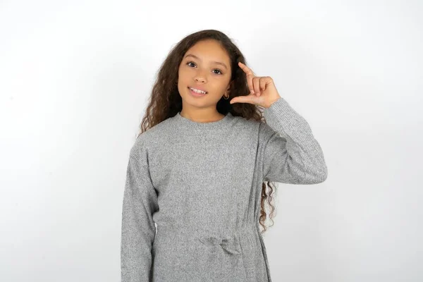 Beautiful Teen Girl Wearing Grey Dress White Background Smiling Confident — Stock Photo, Image