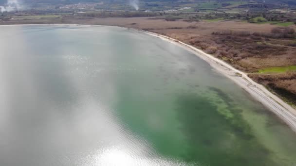 Aerial View Beautiful Empty Beach Greece People Dramatic Coastline Scenic — Stock Video