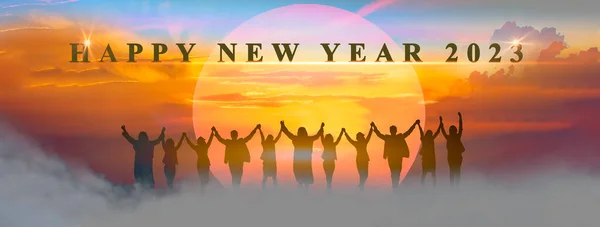 Happy New Year 2023 Keep Fighting Together Silhouette 2023 Letters — Stock Photo, Image