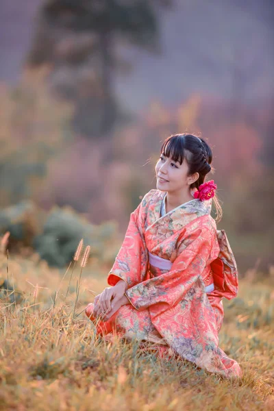 Мандрівка Відпустка Японії Концепція Молода Азіатка Одягнена Традиційне Японське Кімоно — стокове фото
