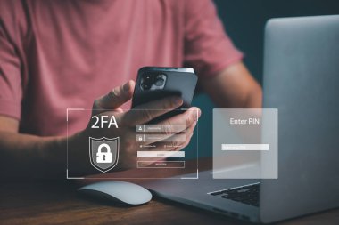 OTP doğrulama kodu, Bir Zaman Parolası, cep telefonu SMS 'den geçici güvenli PIN kodu, 2Fa, Two-Factor, İnternet ağ güvenliği içeren kişisel çevrimiçi siber uzay güvenlik koruma verisi. 