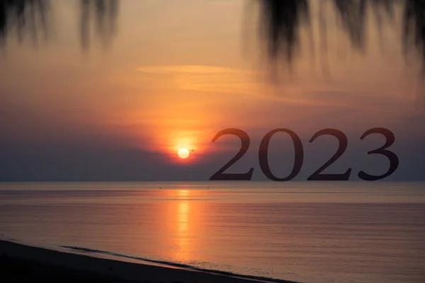 2023 Frohes Neues Jahr Konzept Schöne Meereslandschaft Strand Mit 2023 — Stockfoto