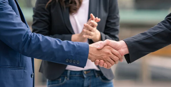 stock image Business agreement, people shaking hands, good job, partnership, congratulations and business teamwork concept.