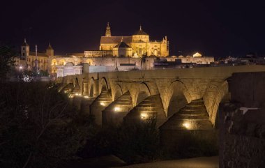 Roma köprüsü, Guadalquivir Nehri ve Cordoba İspanya Camisi.