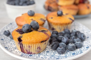 Beyaz arka planda taze yaban mersinli yaban mersinli kek, yakın plan.. 
