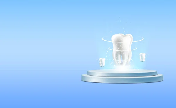 3d rendering Tooth on blue background and space, concept of health care