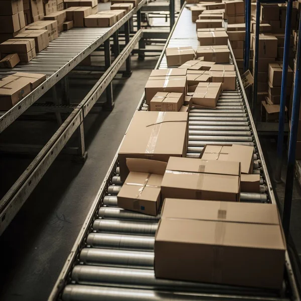 modern sorting system conveyor concept cardboard boxes on conveyor