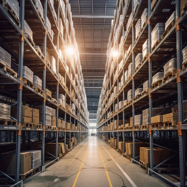 warehouse shelves in a row