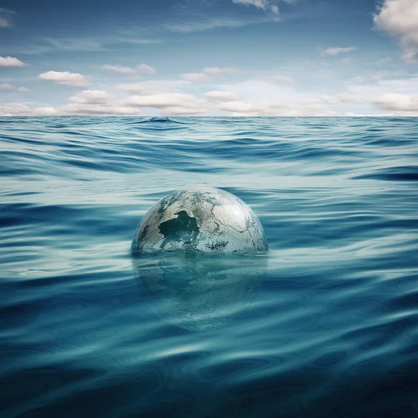 globe in ocean water. environment, ecology concept.