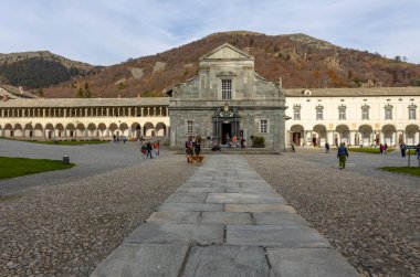 OROPA, ITALY, OCTOBER 30, 2022 - Lower Basilica of Oropa Sanctuary, marian sanctuary dedicated to the Black Madonna, Biella province, Piedmont, Italy