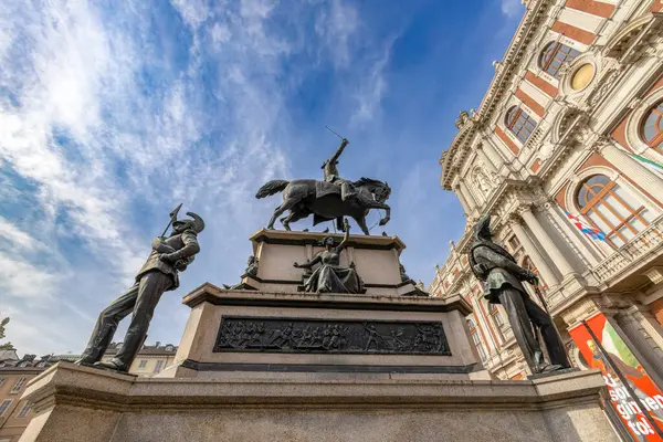 Turin Italien April 2023 Carlo Alberto Monumentet Carlo Alberto Torget — Stockfoto