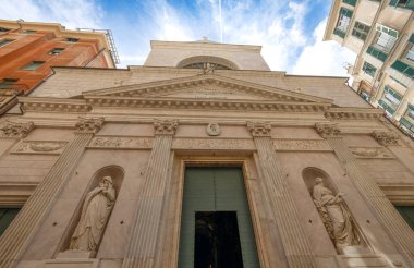 GENOA, İtalya, 28 Nisan. 2023 - İtalya 'nın Cenova kentindeki San Siro Barok Bazilikasının cephesi