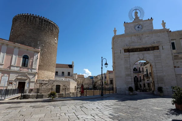 stock image BITONTO, ITALY, JULY 9, 2022 - The gate and tower at the entrance to the town of Bitonto, province of Bari, Puglia, Italy