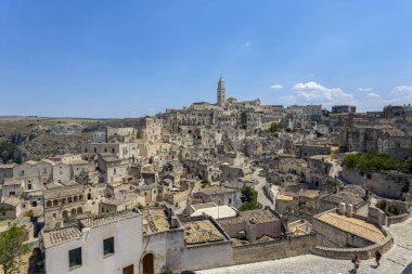 Matera 'nın taşlarının geniş panoramik görüntüsü, Matera, İtalya' da 