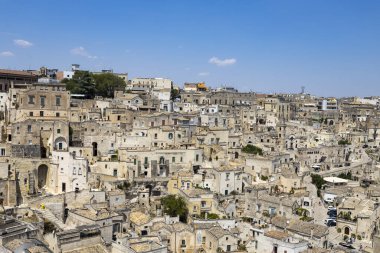 Matera 'nın taşlarının geniş panoramik görüntüsü, Matera, İtalya' da 