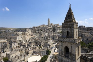 Matera 'nın taşlarının geniş panoramik görüntüsü, Matera, İtalya' da 