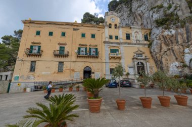 PALERMO, ITALY, JUNE 16, 2023 - The facade of Sanctuary of Santa Rosalia in Palermo, Sicily, Italy.