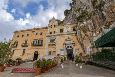 PALERMO, ITALY, JUNE 16, 2023 - The facade of Sanctuary of Santa Rosalia in Palermo, Sicily, Italy.