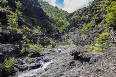 İtalya 'nın Cenova eyaletindeki Rossiglione yakınlarındaki Garagassa Vadisi Kanyonlarında tortu kayaları