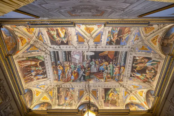 stock image GENOA, ITALY, MAY 17, 2024 - The frescoed ceiling of Lomellini Patrone Palace, also the regional military command in Genoa, Italy