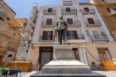 PORTO EMPEDOCLE, ITALY, JUNE 25, 2023 - Luigi Pirandello monument in Porto Empedocle, Agrigento, Italy, Italian playwright, writer and poet, awarded the Nobel Prize for Literature in 1934 clipart