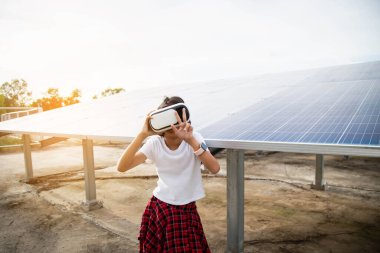 Young woman experiencing virtual reality of nature clipart