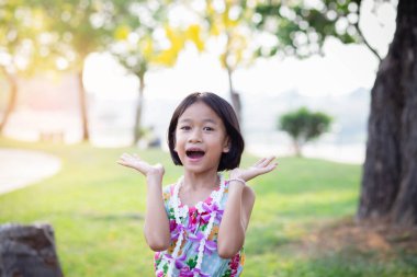 Yaz günü çayırda tatlı küçük bir kız.