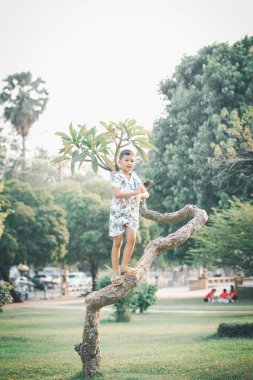 Çocuklar yazın güneşli bahçede oynarlar.