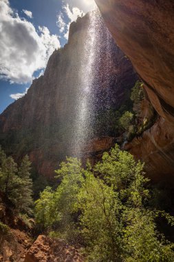 ABD 'nin Utah eyaletindeki Zion Ulusal Ormanı' nın kırmızı kumtaşı uçurumlarından akan küçük güzel şelaleler.