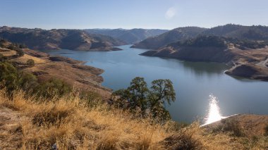 San Fransisco bölgesinde altın otlar ve dalgalı tepeler, Kaliforniya, ABD 'de güzel bir rezervuar.