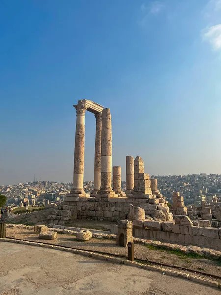 Die Majestätischen Ruinen Des Antiken Römischen Herkules Tempels Amman — Stockfoto