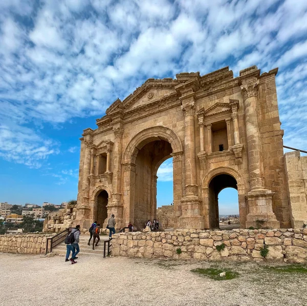 Boog Van Hadrianus Oude Jordaanse Stad Gerasa Huidige Jerash Jordanië — Stockfoto