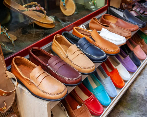 Exposição Sapatos Couro Feitos Mão — Fotografia de Stock