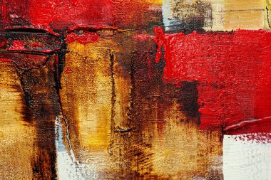Tuvaldeki akrilik boyaların soyut ayrıntıları. Sanatsal altınlar, kırmızı, siyah ve gümüş renklerinde rahatlama.