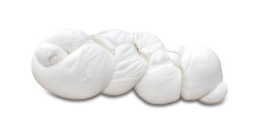 Taze bufalo mozzarella peyniri. Beyaz arka planda yatan İtalya 'dan tipik.