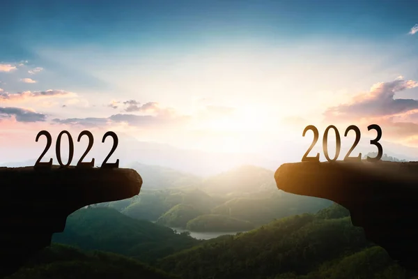 2023 Újévi Koncepció 2023 Sziluettje Égbolttal Üdvözlő Fogadás Előkészítéséhez 2023 — Stock Fotó