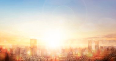 Dramatic sunset or sunrise and blue sky city background.