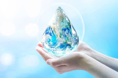 Dünya Su Günü konsepti, Dünya 'nın su damlası şeklindeki eller. Bu görüntünün elementleri NASA tarafından desteklenmektedir.