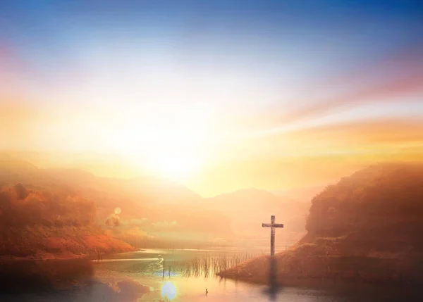 The crucifix symbol of christ Jesus cross on the holy spirit light background