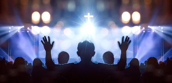 Húsvét Nagypéntek Koncepció Lágy Hangsúly Keresztény Istentisztelet Emelt Kézzel Fehér — Stock Fotó